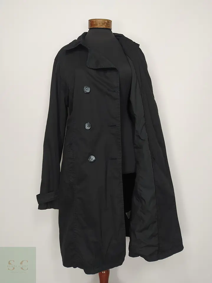 Trench Clásico Negro Doble Botonadura 1982 Talla L 5