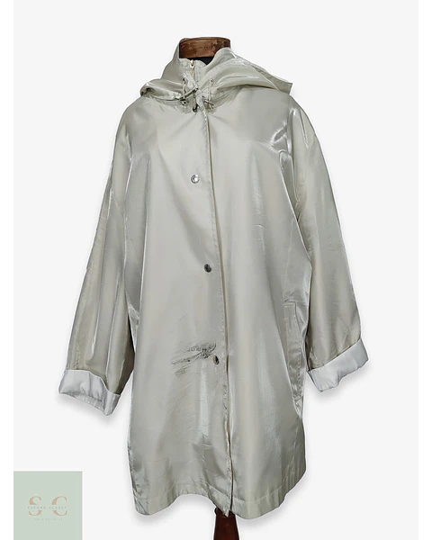 Trench Impermeable Blanco Perla Satinado con Capucha Thea Talla 2XL