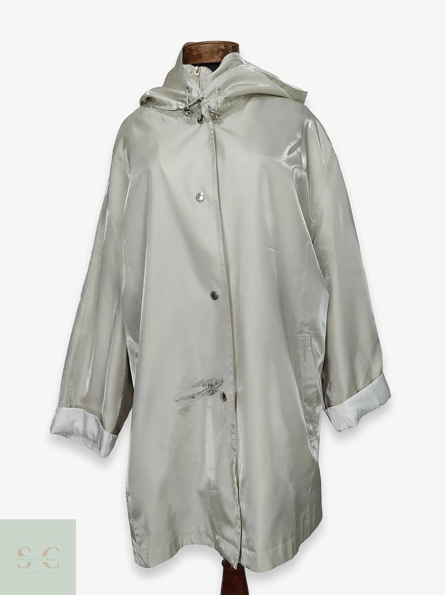 Trench Impermeable Blanco Perla Satinado con Capucha Thea Talla 2XL 1
