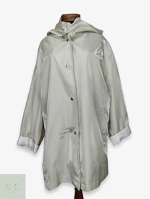 Trench Impermeable Blanco Perla Satinado con Capucha Thea Talla 2XL