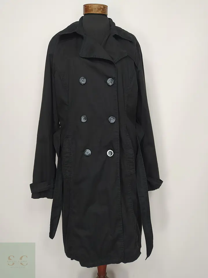 Trench Clásico Negro Doble Botonadura 1982 Talla L 8