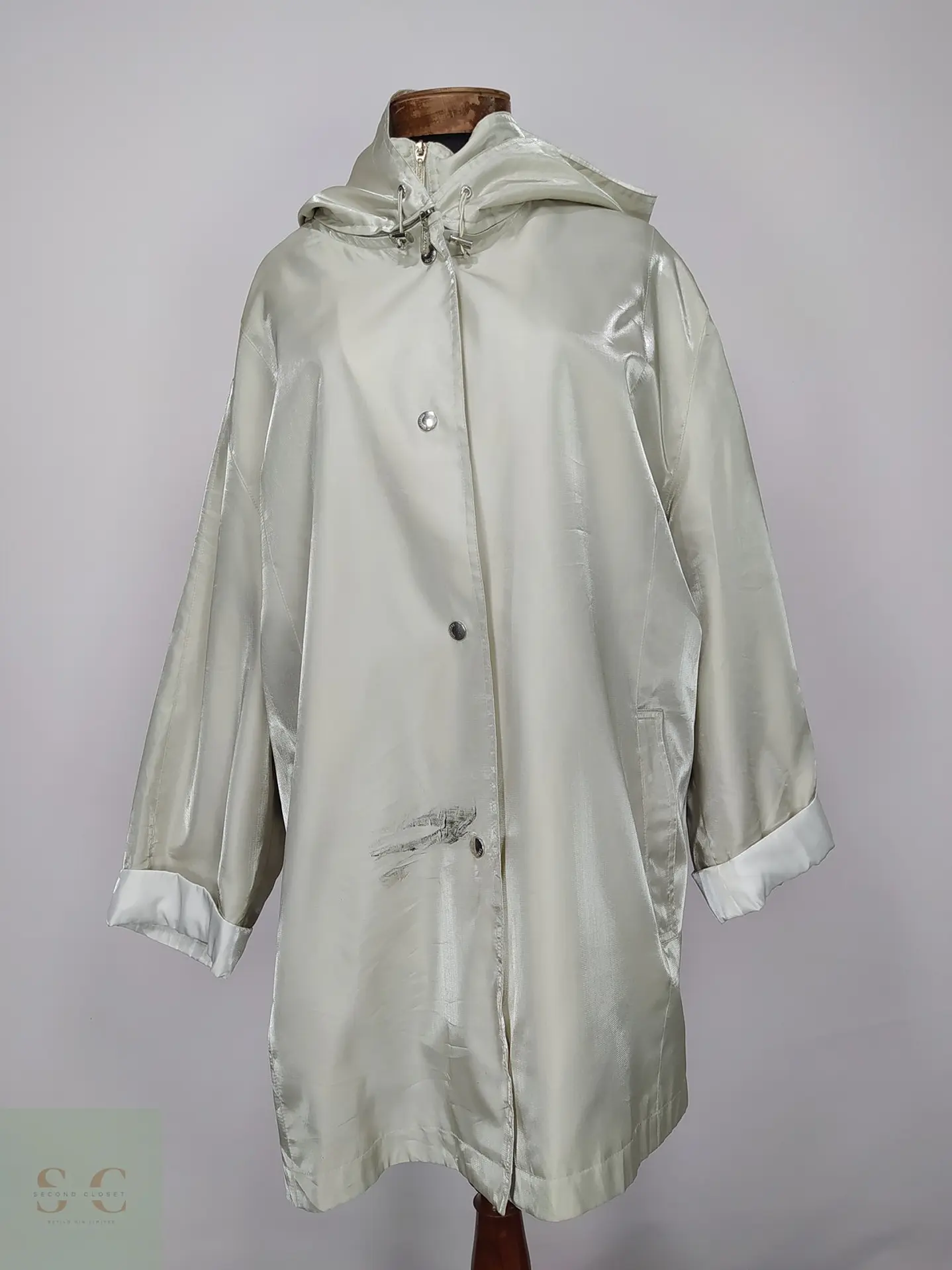 Trench Impermeable Blanco Perla Satinado con Capucha Thea Talla 2XL 2