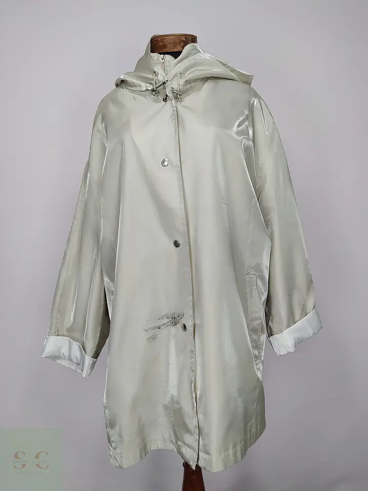 Trench Impermeable Blanco Perla Satinado con Capucha Thea Talla 2XL 2