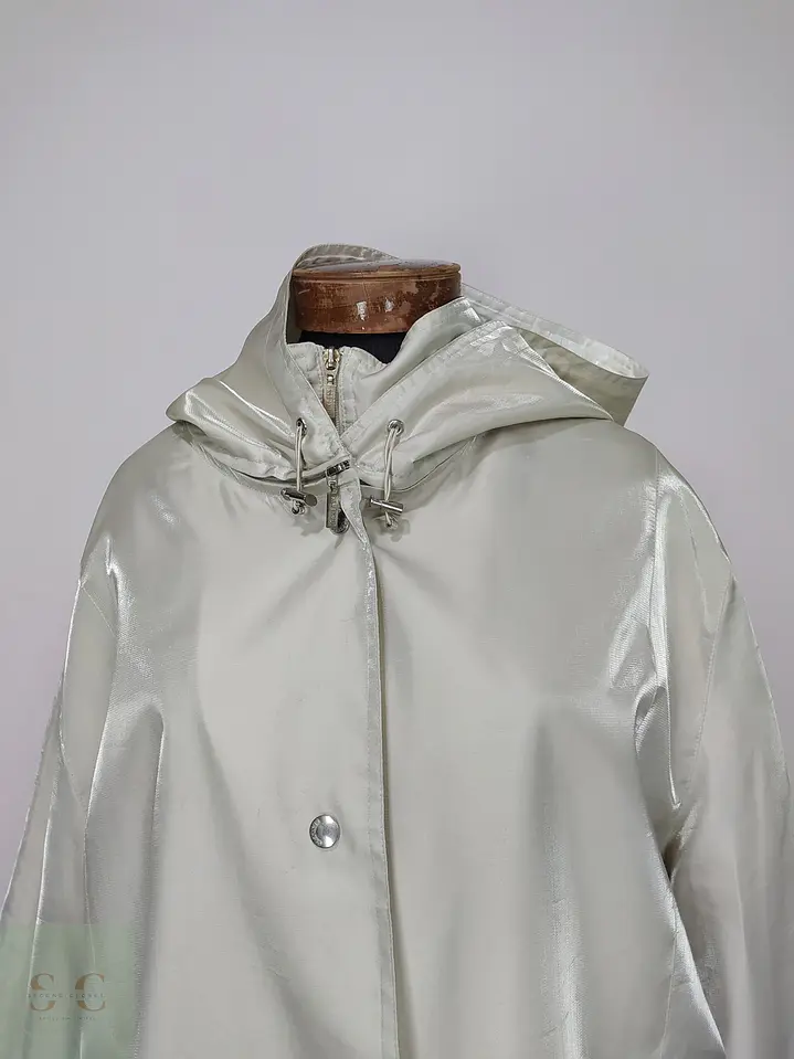 Trench Impermeable Blanco Perla Satinado con Capucha Thea Talla 2XL 4