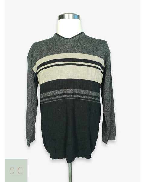 Suéter de Lana Merino con Diseño a Franjas y Escote en V TCM Talla LXL
