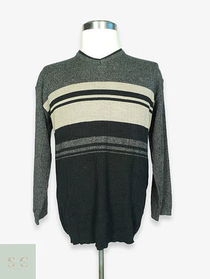Suéter de Lana Merino con Diseño a Franjas y Escote en V TCM Talla LXL