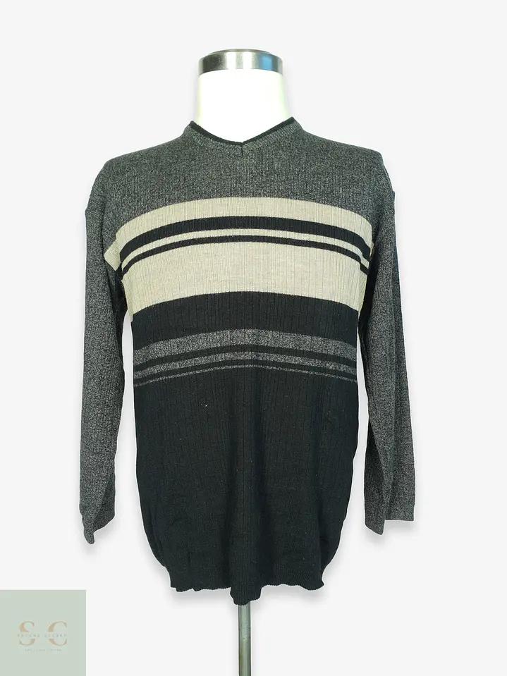 Suéter de Lana Merino con Diseño a Franjas y Escote en V TCM Talla LXL 1