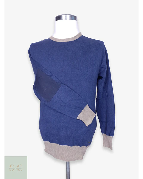 Suéter Bicolor Cuello Redondo con Coderas Matt Davis Industry Talla S