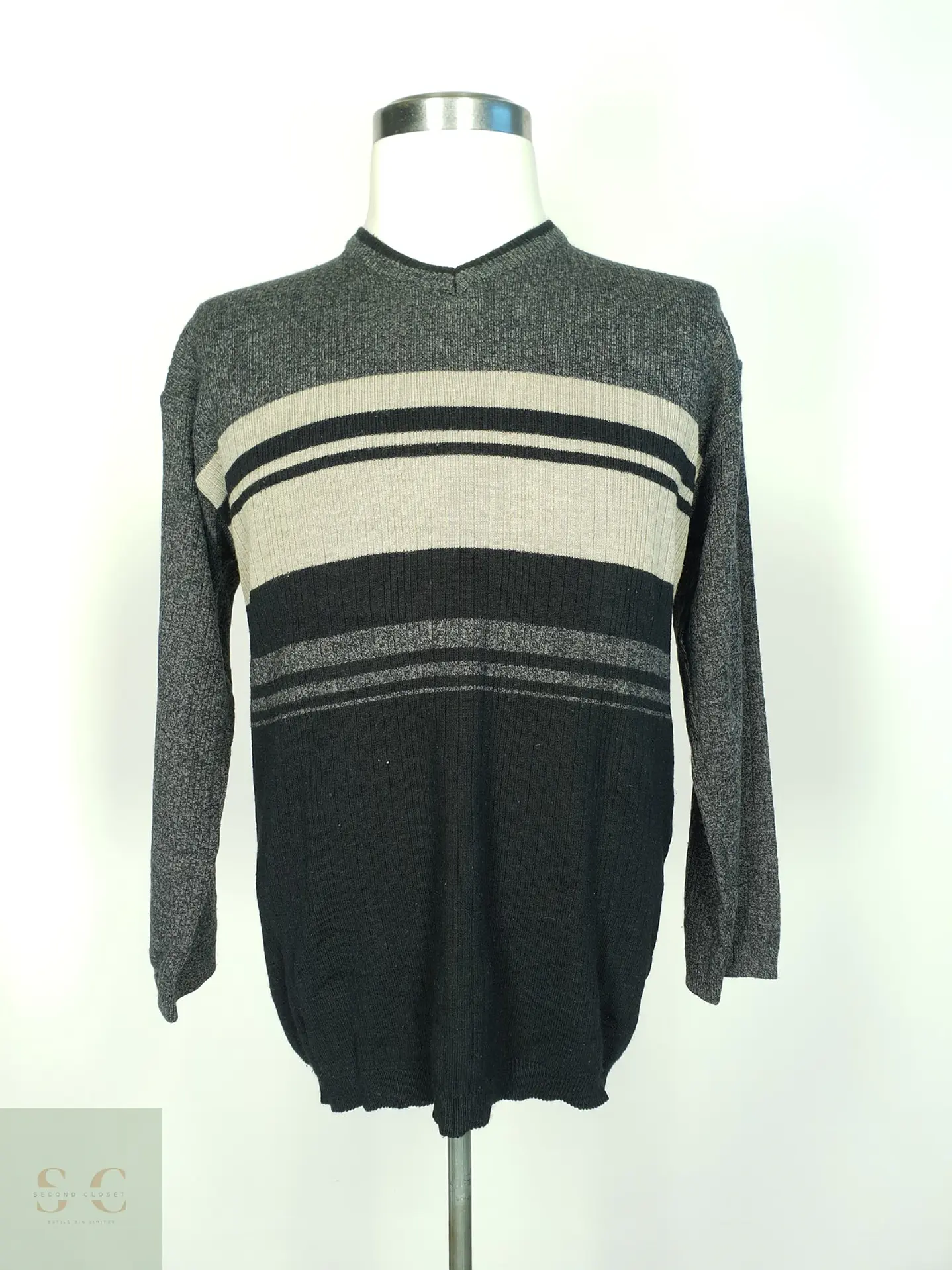Suéter de Lana Merino con Diseño a Franjas y Escote en V TCM Talla LXL 2