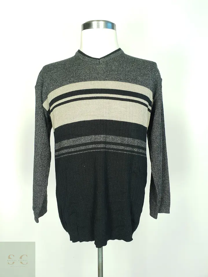 Suéter de Lana Merino con Diseño a Franjas y Escote en V TCM Talla LXL 2