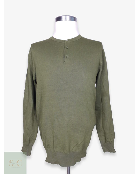 Suéter Estilo Henley Verde Olivo Coofandy Talla LXL