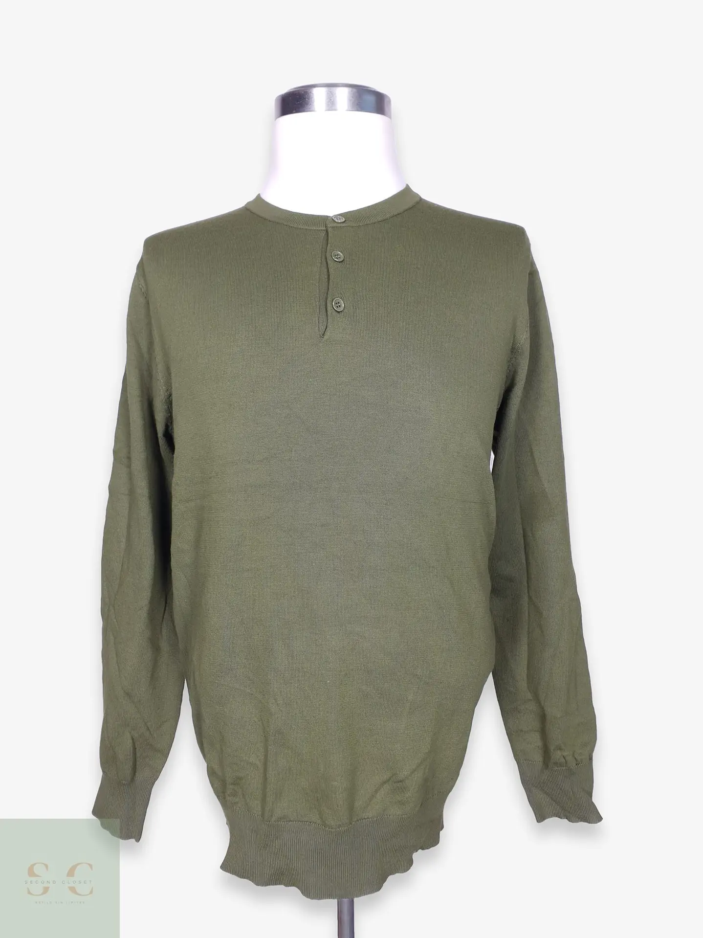 Suéter Estilo Henley Verde Olivo Coofandy Talla LXL 1