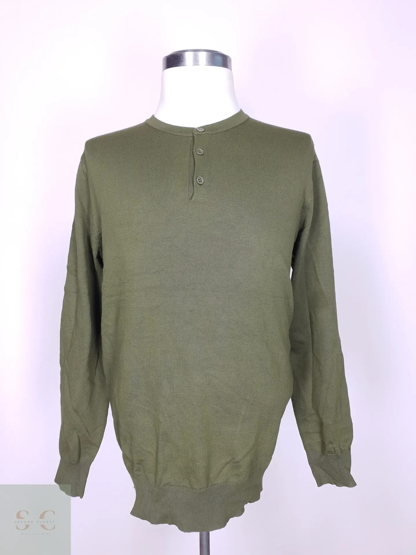 Suéter Estilo Henley Verde Olivo Coofandy Talla LXL 2