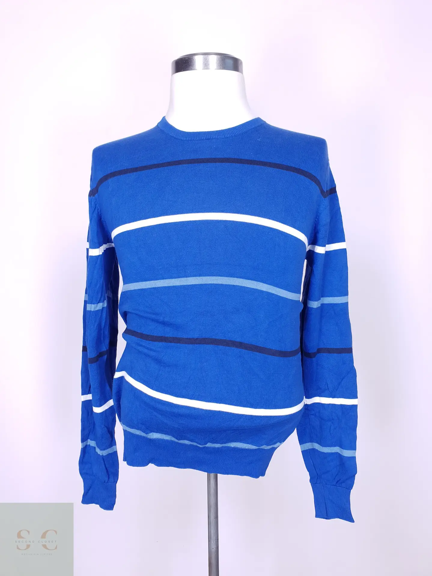 Suéter de Algodón Fino Cuello Redondo a Rayas Nerovago Talla L 2