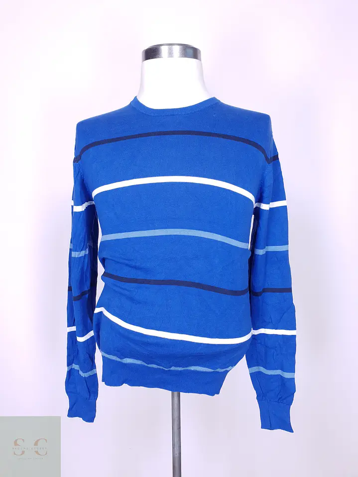 Suéter de Algodón Fino Cuello Redondo a Rayas Nerovago Talla L 2