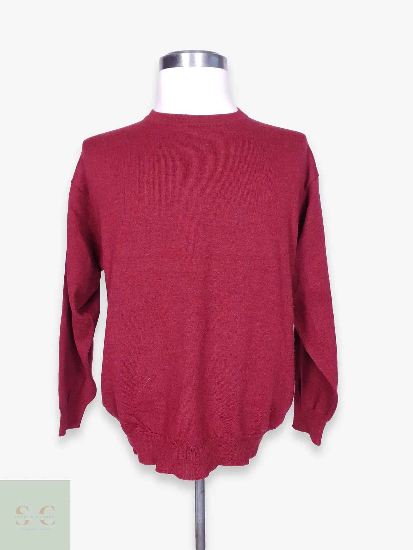 Suéter de Pura Lana Merino Extra Fina Cuello Redondo Burdeos Talla LXL 1
