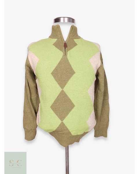 Suéter de Lana Diseño Rombos Argyle con Medio Cierre Sergio Tacchini Talla ML