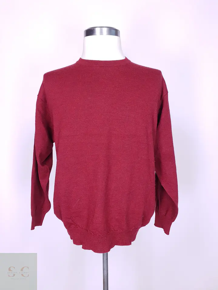Suéter de Pura Lana Merino Extra Fina Cuello Redondo Burdeos Talla LXL 2