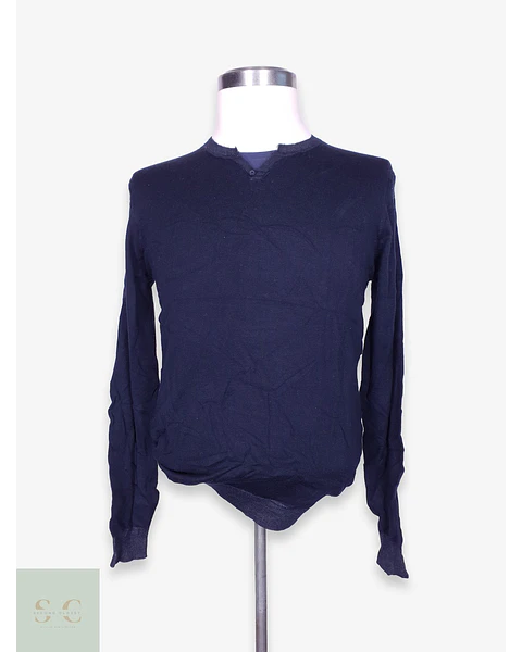 Suéter Azul Marino de Punto Fino Cuello Henley Piazza Italia Talla ML