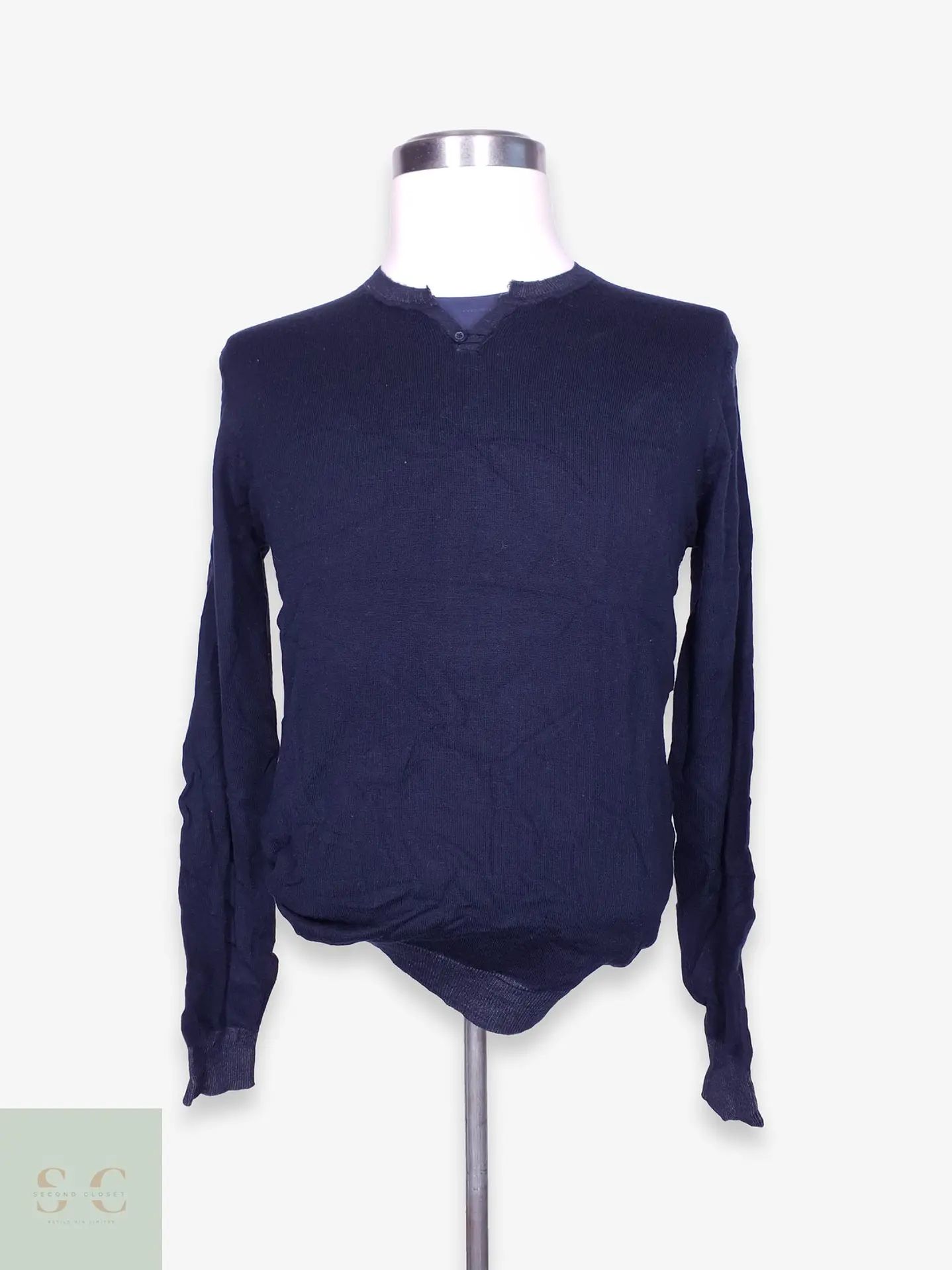 Suéter Azul Marino de Punto Fino Cuello Henley Piazza Italia Talla ML 1