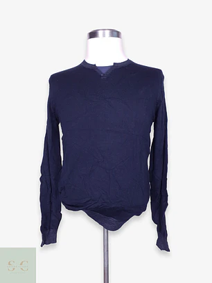 Suéter Azul Marino de Punto Fino Cuello Henley Piazza Italia Talla ML