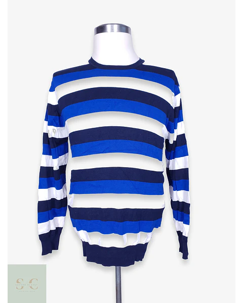 Suéter de Algodón A Rayas Cuello Redondo Montego Essentials Talla LXL