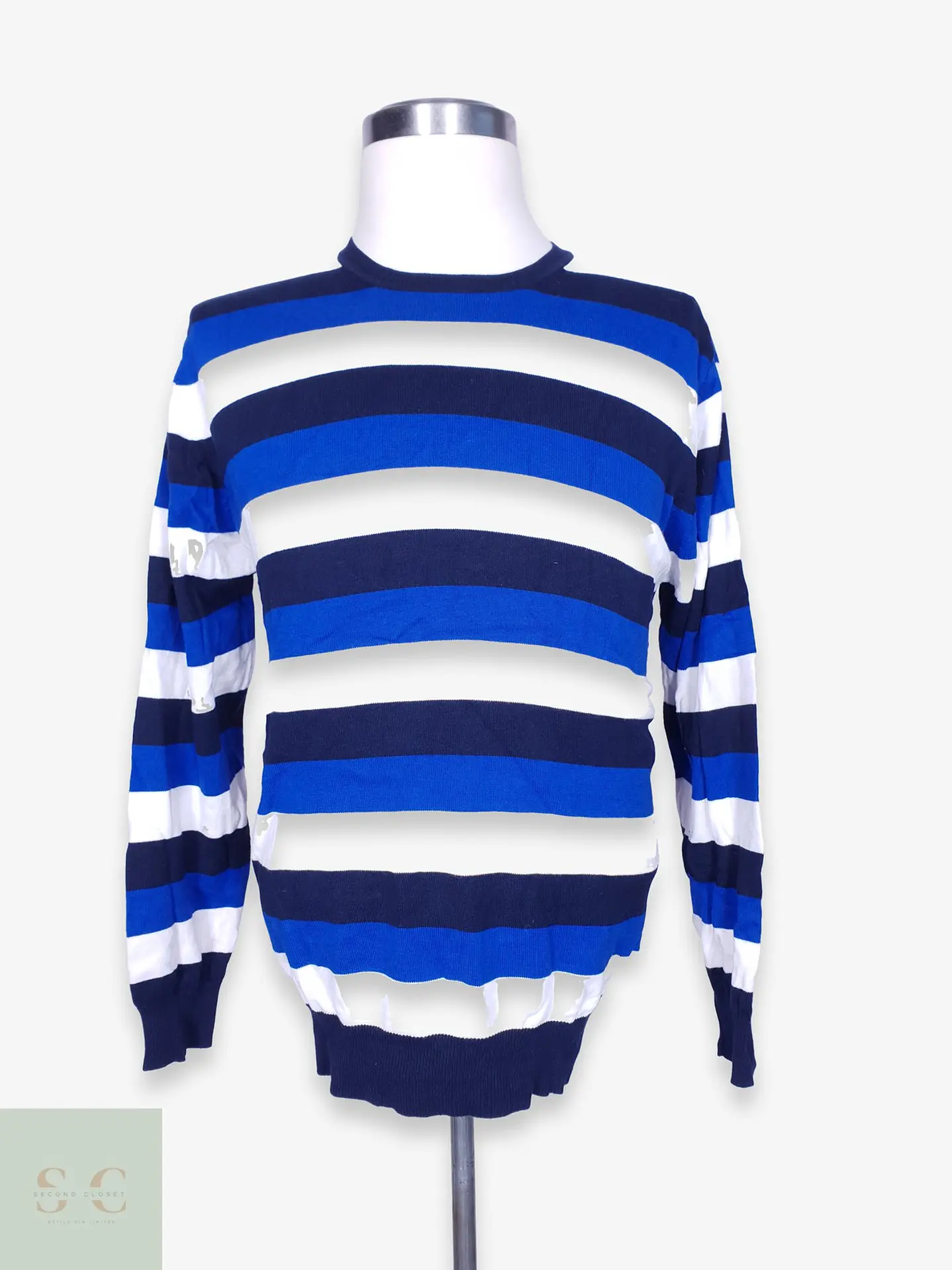 Suéter de Algodón A Rayas Cuello Redondo Montego Essentials Talla LXL 1