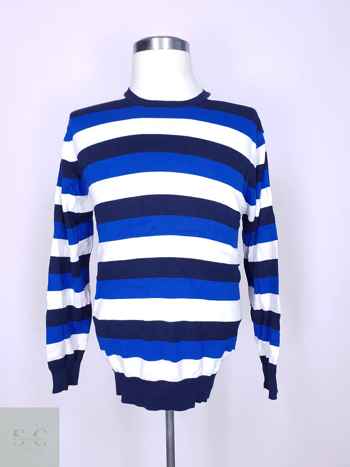 Suéter de Algodón A Rayas Cuello Redondo Montego Essentials Talla LXL 2