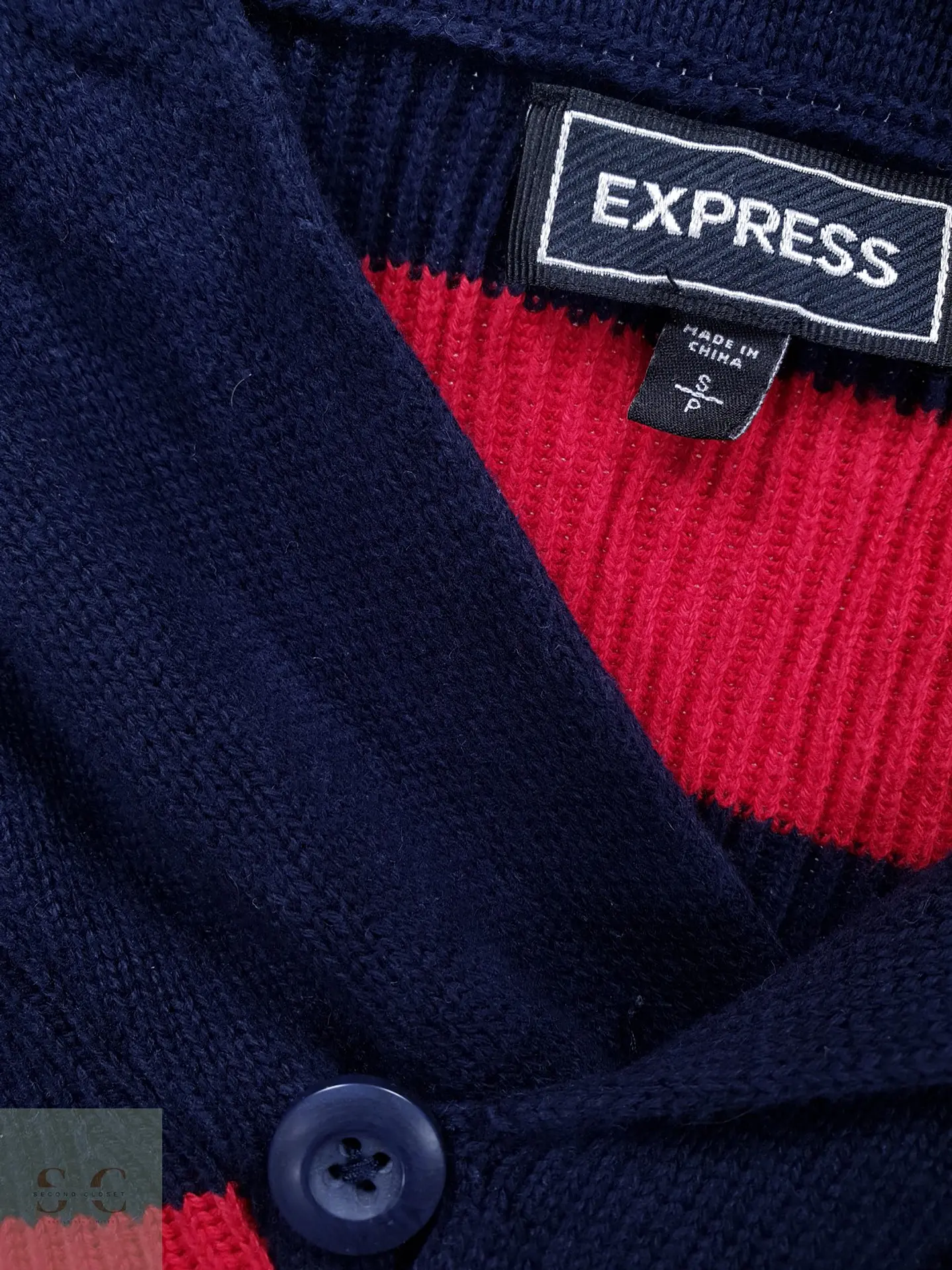 Suéter a Rayas en Algodón Punto Acanalado Cuello Chal Express Talla SM 3