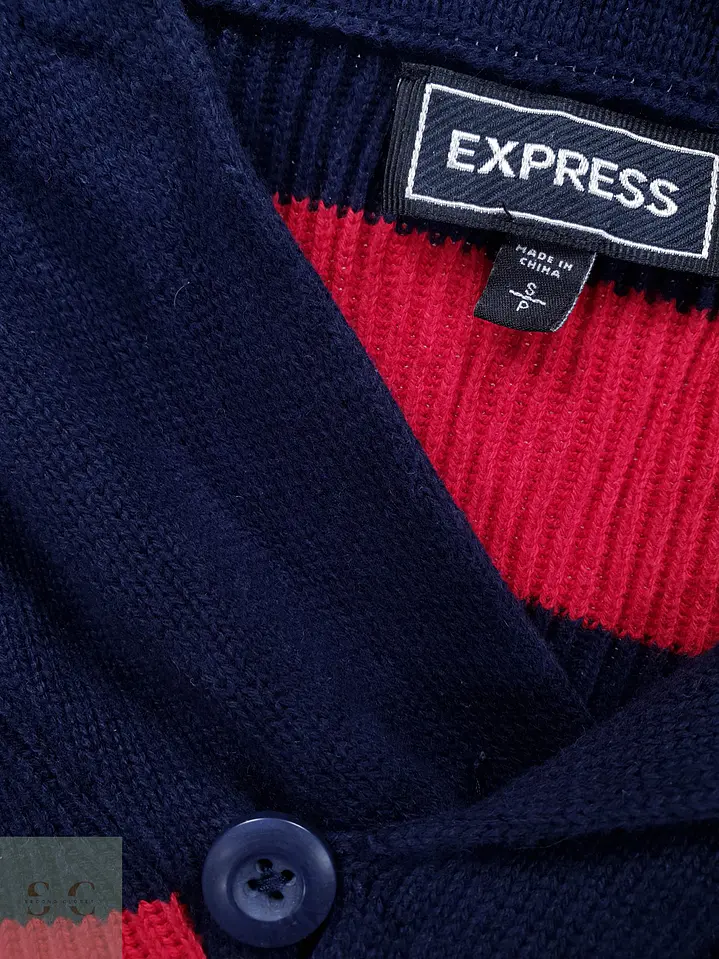 Suéter a Rayas en Algodón Punto Acanalado Cuello Chal Express Talla SM 3