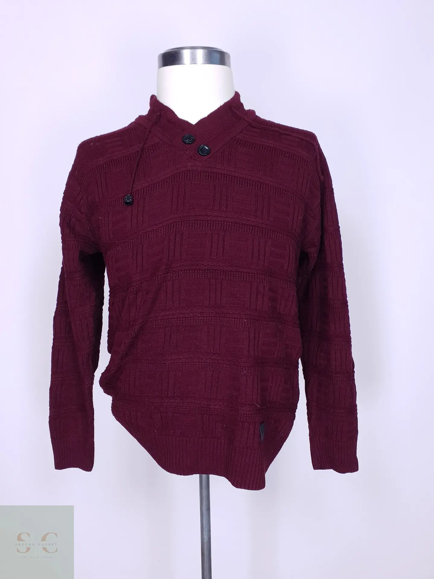Suéter de Punto Estructurado con Cuello Cruzado Haskalkan Burdeos Talla M 2