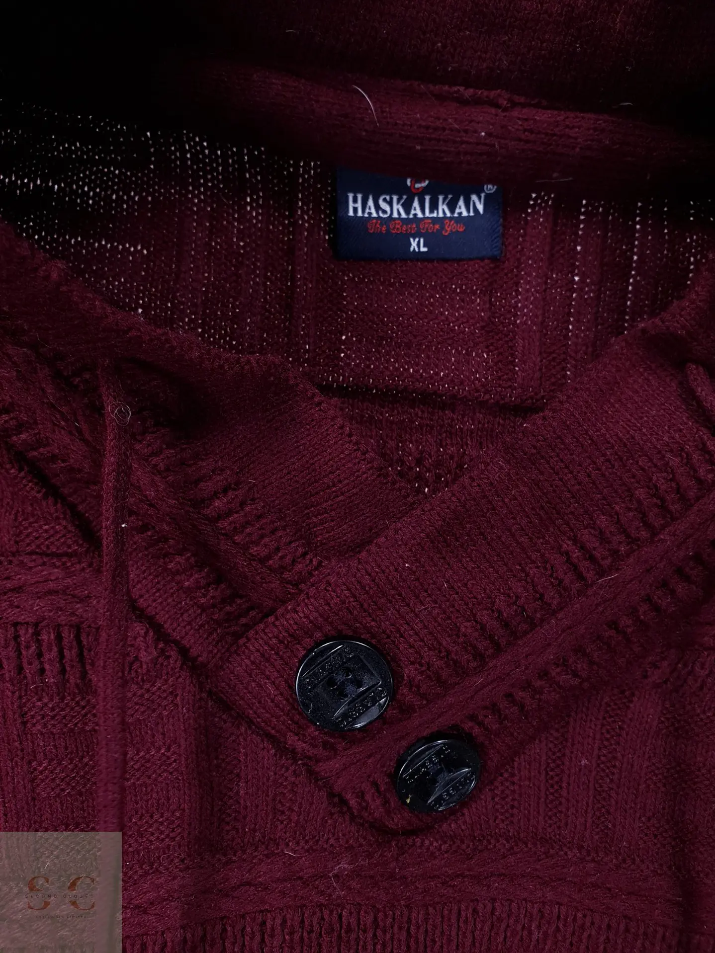 Suéter de Punto Estructurado con Cuello Cruzado Haskalkan Burdeos Talla M 3