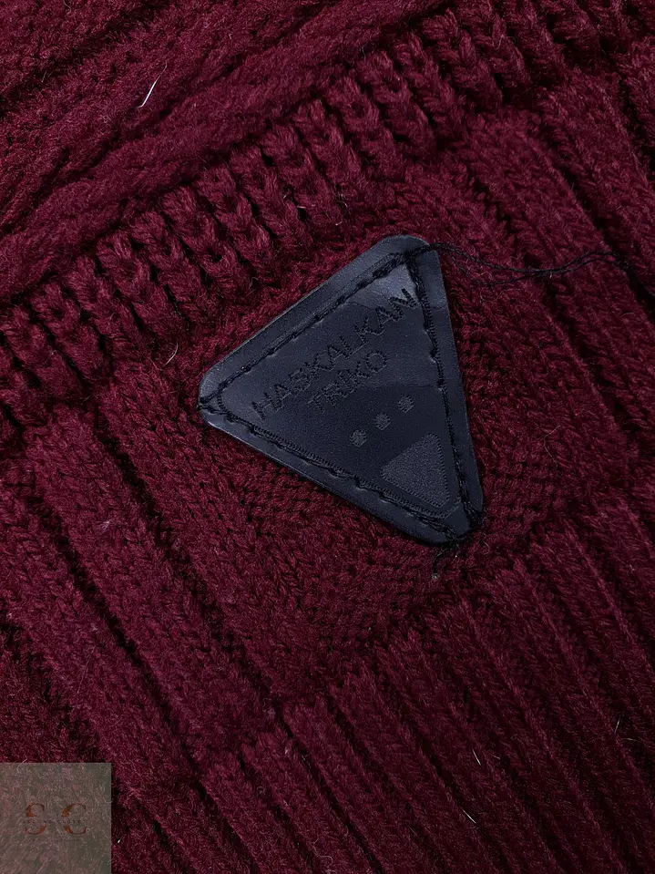 Suéter de Punto Estructurado con Cuello Cruzado Haskalkan Burdeos Talla M 4