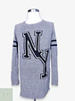 Suéter Largo Gris Estilo Varsity NY Tezenis Talla L - Miniatura 1