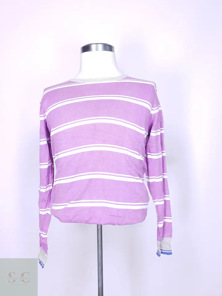 Suéter Tejido a Rayas en Algodón Cuello Redondo Cristiano Girani Talla ML 2