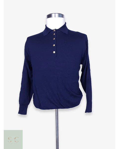 Suéter Polo en Lana Merino Superfine Azul Marino März München Talla ML