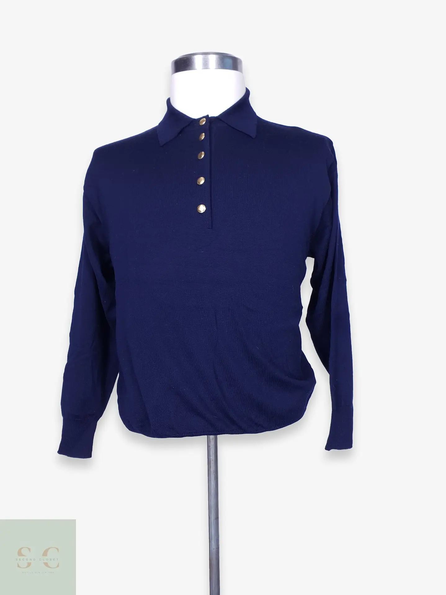 Suéter Polo en Lana Merino Superfine Azul Marino März München Talla ML 1