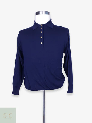 Suéter Polo en Lana Merino Superfine Azul Marino März München Talla ML