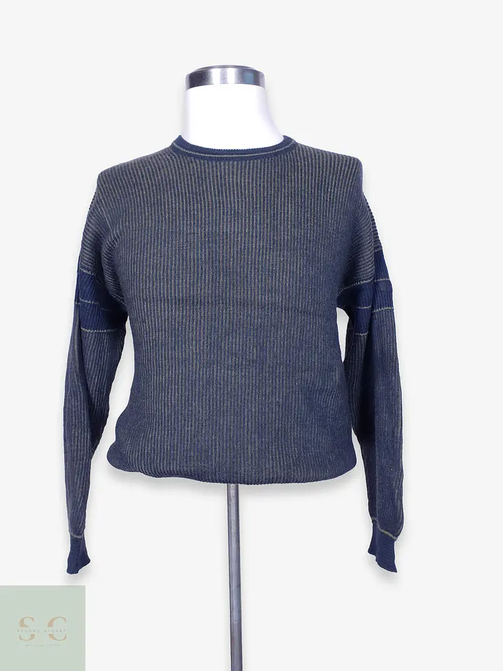 Suéter de Lana Acanalado Bicolor Cuello Redondo Talla LXL 1