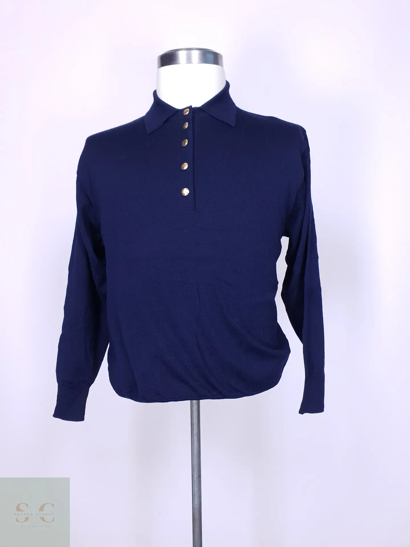 Suéter Polo en Lana Merino Superfine Azul Marino März München Talla ML 2