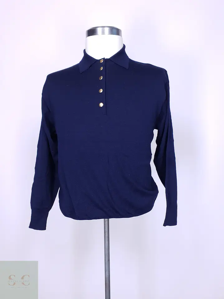 Suéter Polo en Lana Merino Superfine Azul Marino März München Talla ML 2