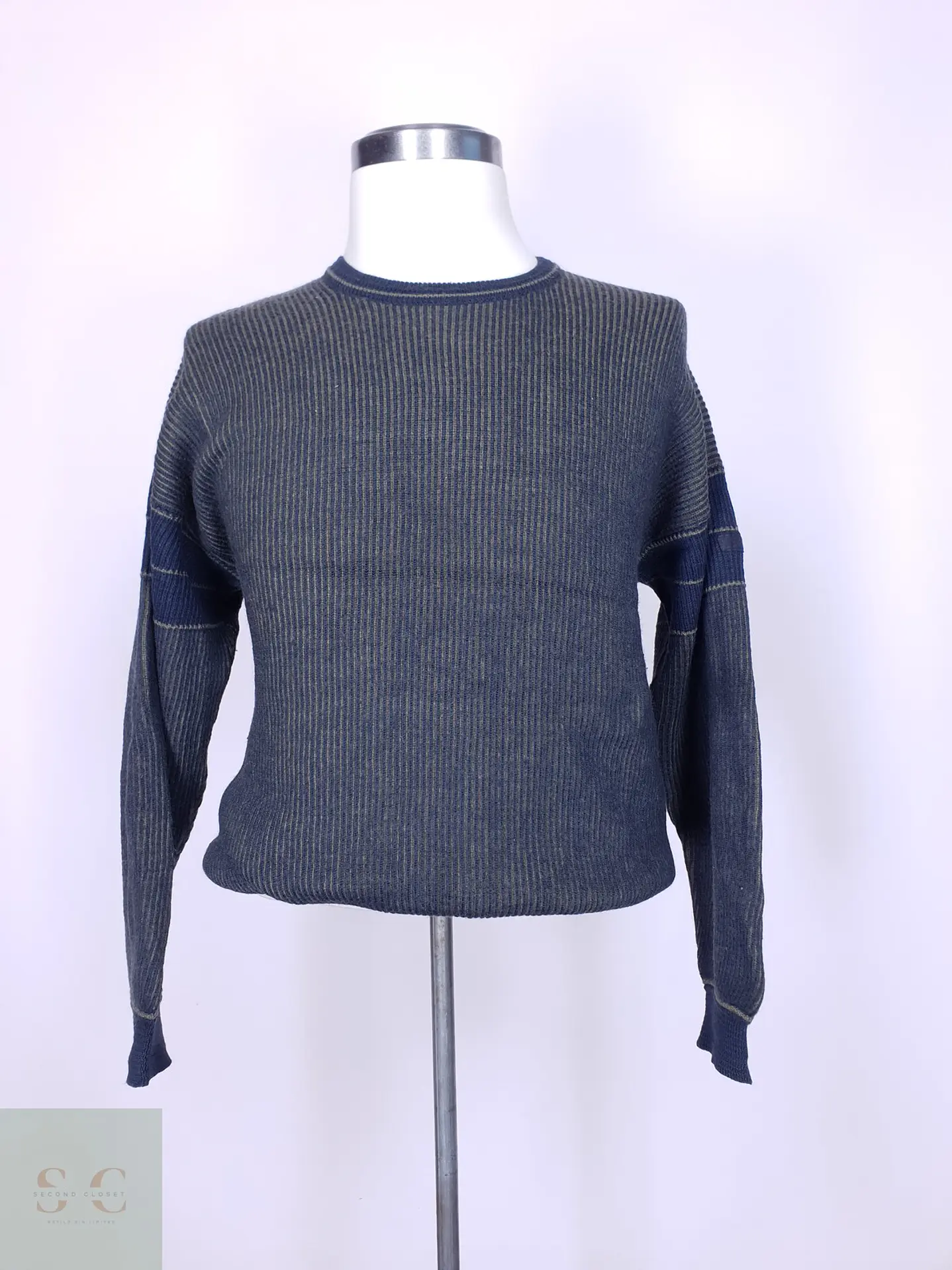 Suéter de Lana Acanalado Bicolor Cuello Redondo Talla LXL 2