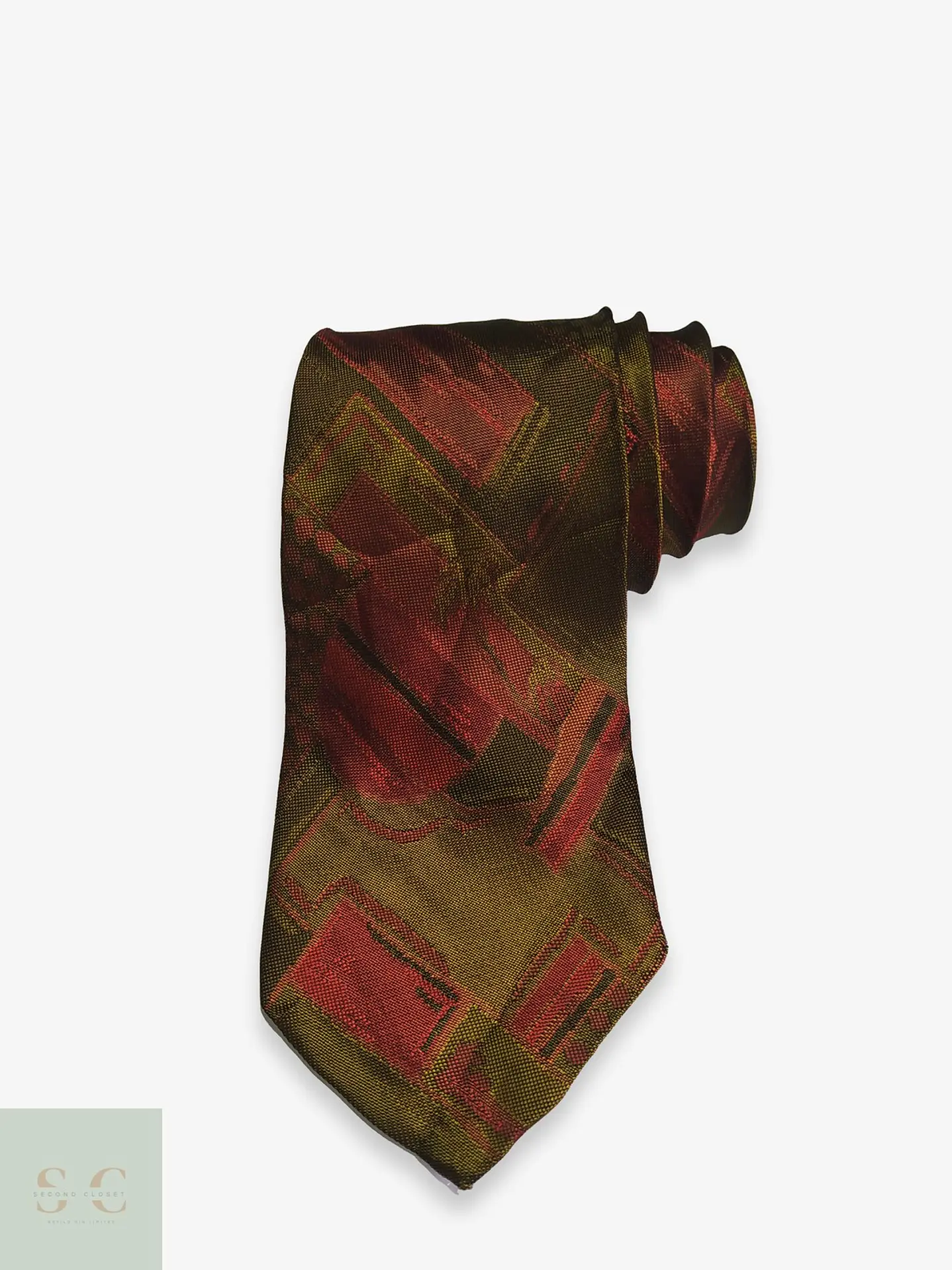 Corbata Vintage Jacquard Abstracta Verde Oliva y Terracota New Fast 1