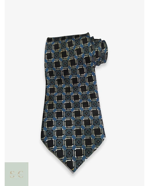 Corbata Vintage con Micropatrón Geométrico Azul y Negro