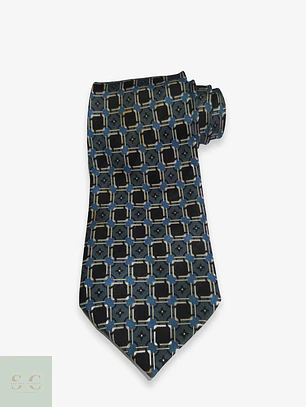 Corbata Vintage con Micropatrón Geométrico Azul y Negro