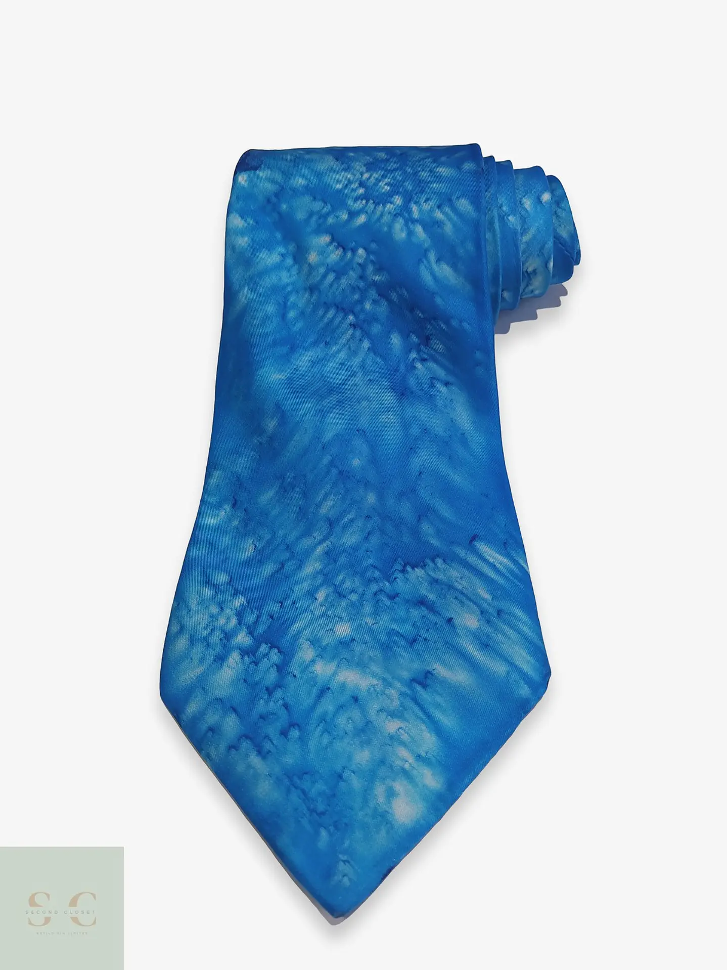 Corbata de Pura Seda Azul con Patrón Artístico Batik Meier Seide 1