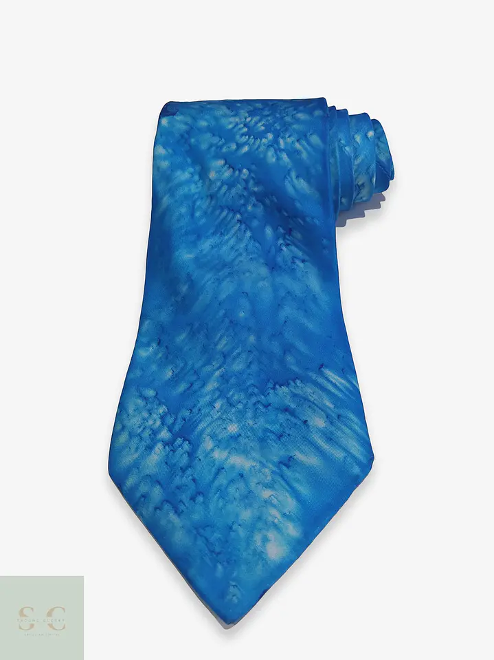Corbata de Pura Seda Azul con Patrón Artístico Batik Meier Seide 1