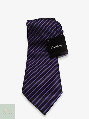 Corbata de Seda a Rayas Diagonales Morado y Negro Via Marenzo Milano