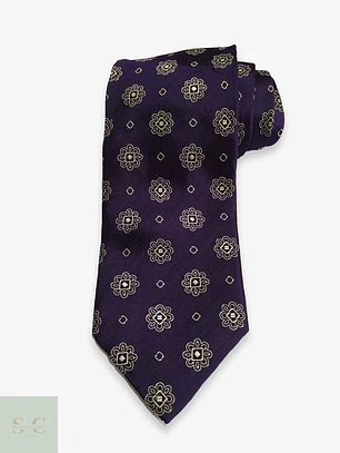 Corbata de Seda Morada con Micropatrón Floral Geométrico Yorn