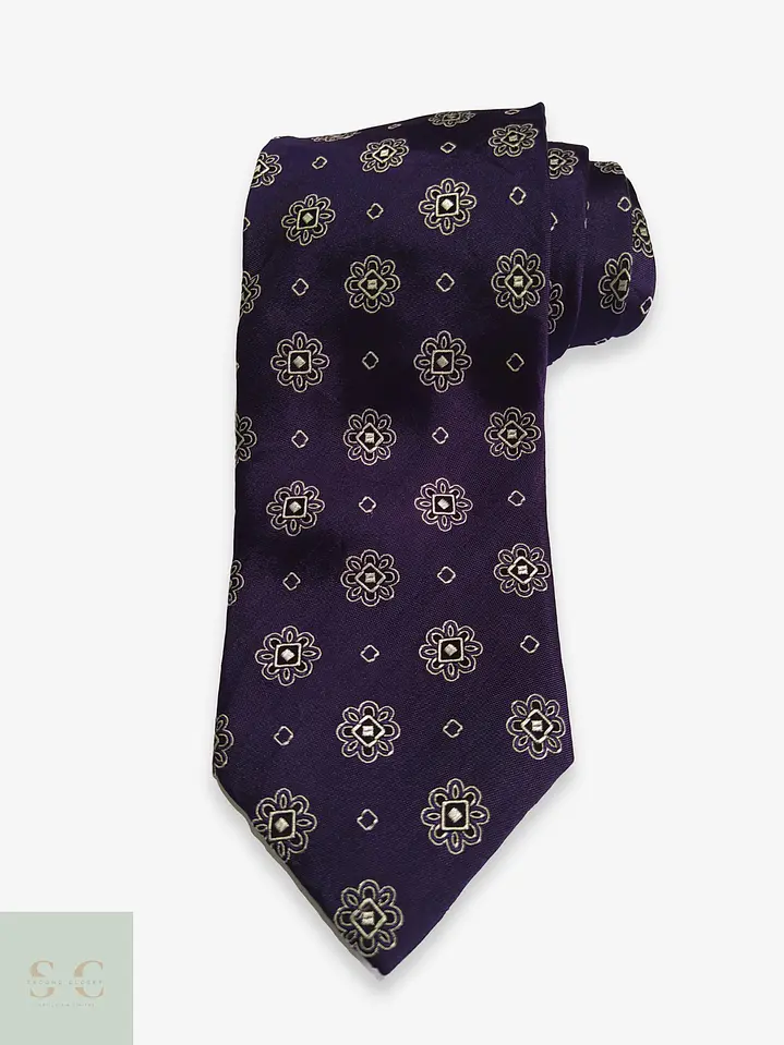 Corbata de Seda Morada con Micropatrón Floral Geométrico Yorn 1